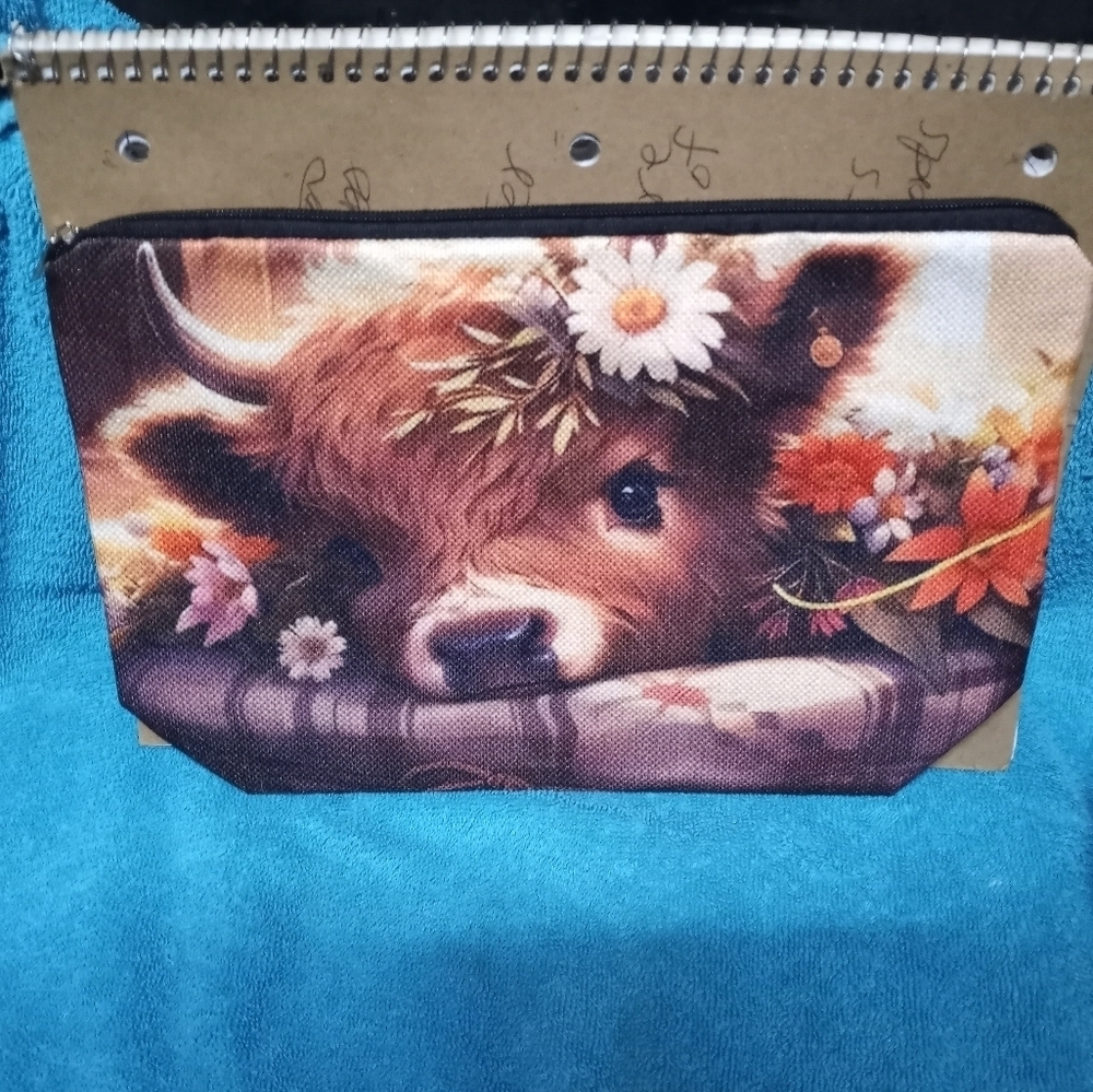 Floral Cow Print Makeup Pouch Cosmetic Bag